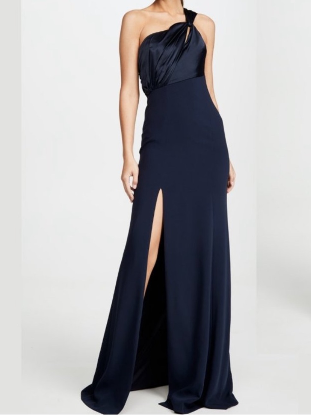 cinq a sept Navy One-Shoulder Evening Gown with Side Slit